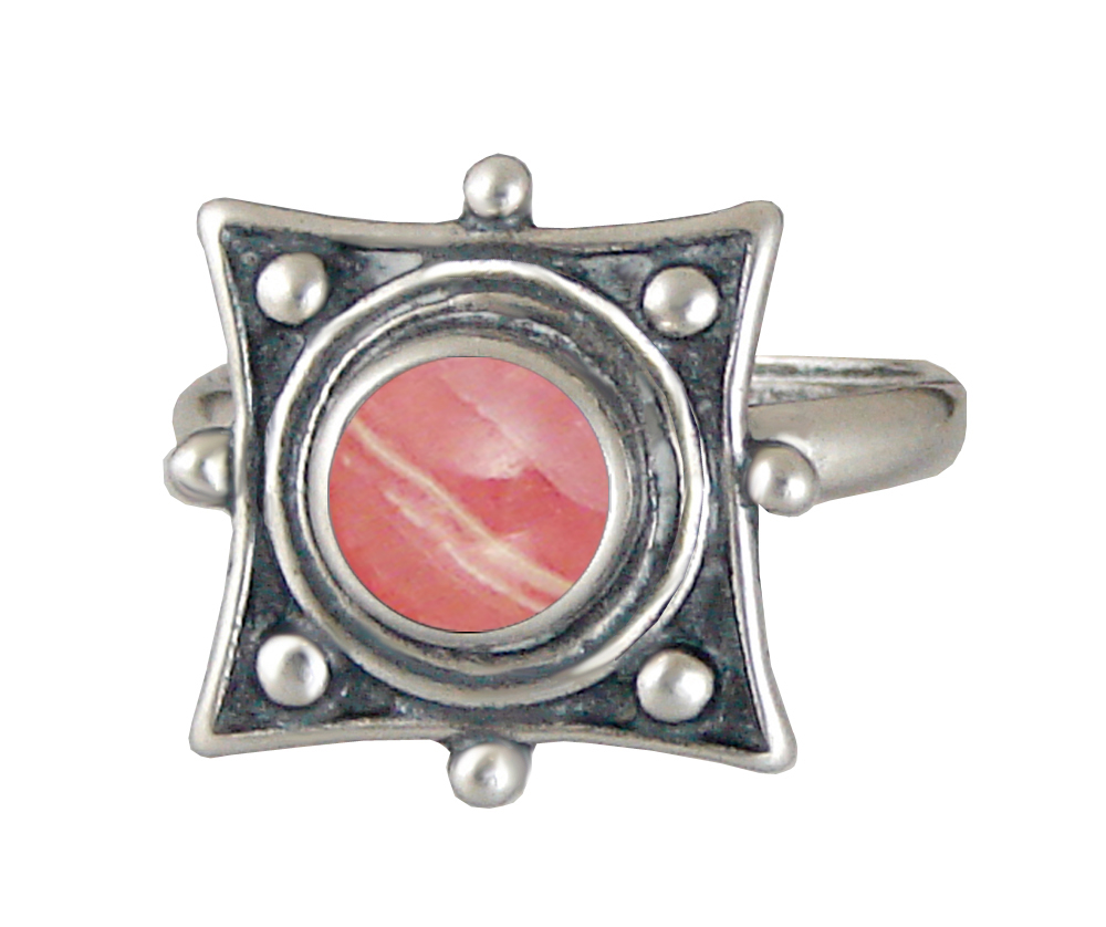 Sterling Silver Art Deco Style Gemstone Ring With Rhodocrosite Size 10